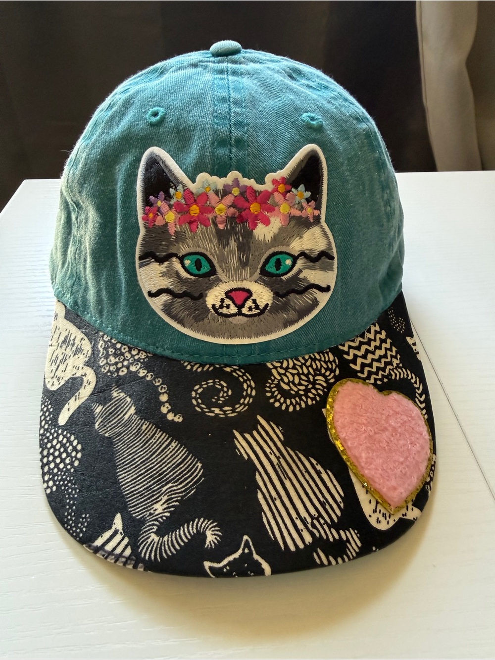 Green Blue Cat Hat Baseball Cap Adjustable Back